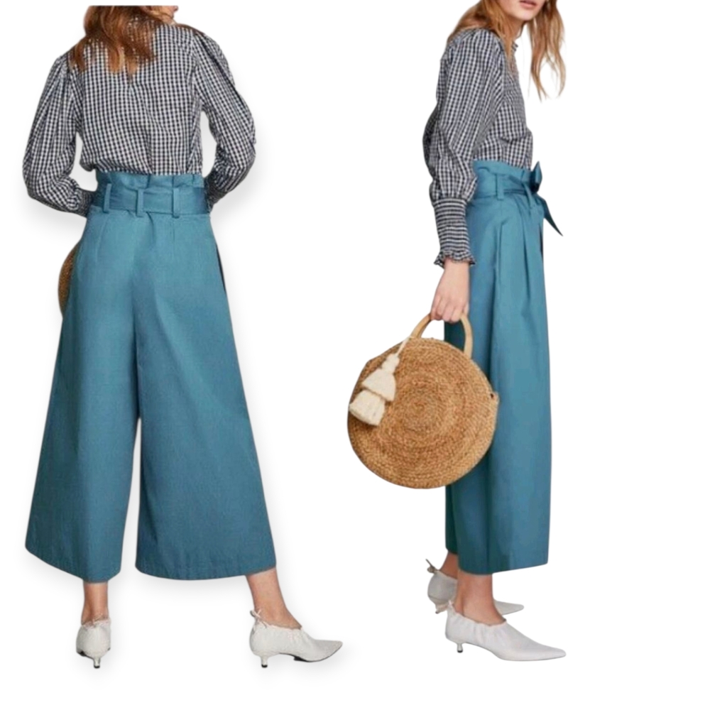 Zara Cropped Twill Paperbag Waist Pants Sz L - Picture 2 of 8